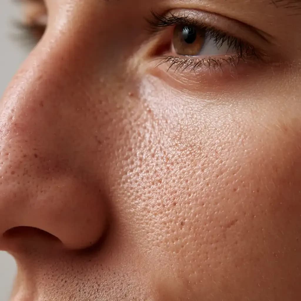 Macro skin close-up of nose pores and texture, supporting how to get rid of blackheads on nose